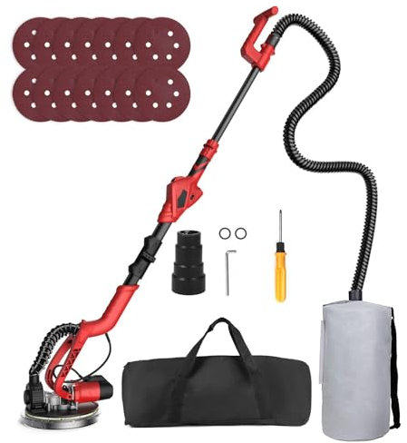 Mulcort Levigatrice per muri a secco Levigatrice per muri da 750 W con 14 dischi abrasivi 6 Velocità variabile 1000-1850 giri/min Levigatrice elettrica per muri a secco con luce a LED Maniglia