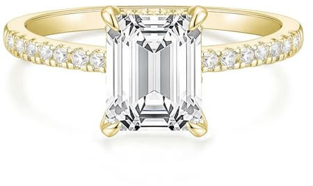 Titaniumcentral 3CT Verlobungsring Damen Gold Silber Ringe mit Zirkonia Smaragdschliff Trauringe Versprechen Ring für Frauen