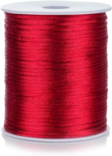 FQTANJU 2mm Nylon Satin Cord, 100 Yards Nylon Cord Satin String for Bracelet Jewelry Making Silky Rattail Macrame Trim Cord Necklace Bulk Beading Thread Kumihimo Chinese Knot Craft (Wine Red)