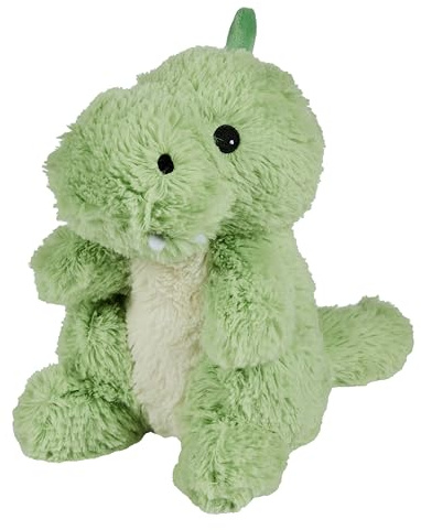 Warmies Green Baby Dino plyschvärmedynor, vetepåse med viktad nalle i mikrovågsugn, helt uppvärmningsbar värmedyna med doft av fransk Levendel, nalle för ångest och avkoppling, juniorstorlek