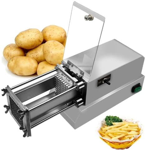 Electric French Fry Cutter, Professional Electric Potato Chip Cutter, Stainless Steel Potato Chipper, Professional Commercial and Household Potato Slicer, for Potatoes, Onions, Carrots silver