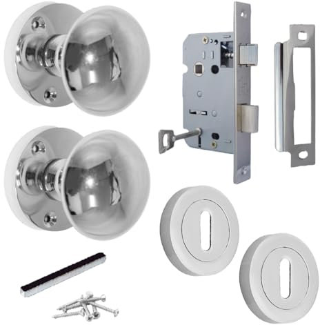 Betley Butterfly Chrome Polished Mortice Sprung Door Knob Set Pack Pair Round Victorian Door Knobs 56mm (Lock Set, 1, Pair)