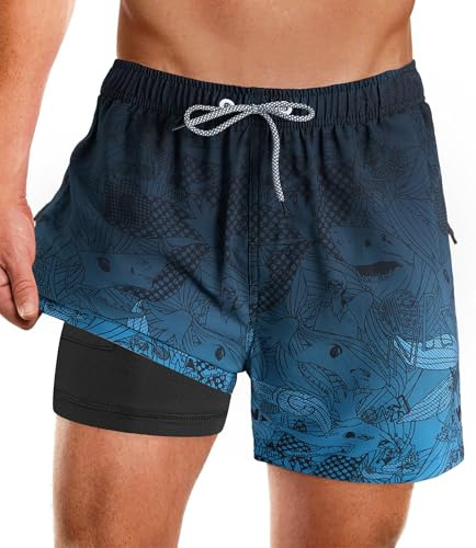 APTRO Short de bain pour homme avec poches zippées 2 en 1 maillot de bain à séchage rapide avec doublure de compression 02, 3XL