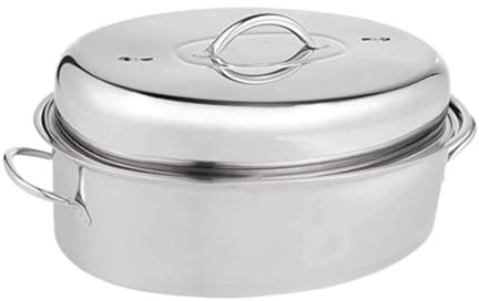 perfk Oval Fish Steamer Stockpot 16inch Oval Cookware Stainless Steel Roasting Pan Coarse Grains, B