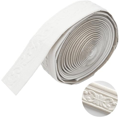 RANJIMA Bordüre Selbstklebend Weiß, 10M Wasserdicht Bordüre 3D Zierleisten Selbstklebend Wasserdicht 3D Spitzenmuster Tapetenbordüre für Flur Decke Ecke Linie Wandkante Heimdekoration