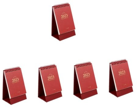 VILLCASE 5stücke Kleiner Tischkalender Handreißkalender Für Schreibtisch Und Bürodeko Praktischer Monatsplaner Mit Aktualisierbaren Datumsseiten Stilvollem Ahornrot