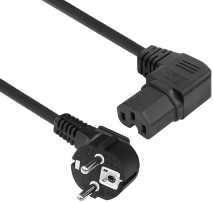Cavo di alimentazione ACT da CEE7/7 a C15 (Angolato a destra), 1 m di cavo di alimentazione CEE 7/7 alla presa di corrente calda C15, cavo di alimentazione nero - AK5349