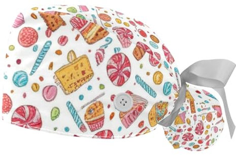 2 Stücke，OP-Hauben für Frauen，Herren OP-Haube，OP-Haarnetz für Frauen,Für die Küche,Cupcake Süßigkeiten Dessert