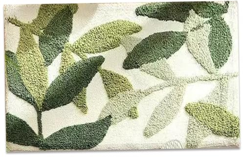 Tapis de salle de bain vert, 16 x 24 pouces à eau douce absorbant le tapis de bain à feuille sec rapide, tapis de salle de bain mignons sans glissement, tapis de bain lavables pour le plancher d
