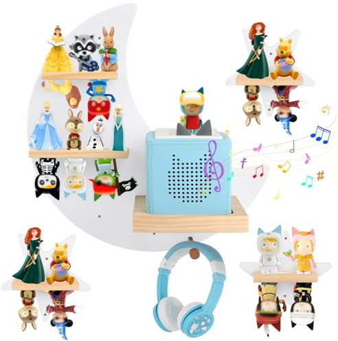 Cyeehxin Kompatibel mit Tonie Regal, Mädchen Junge für Tonie Regal Aufbewahrung für Tonie Box Set im Kinderzimmer, für Tonie Figuren Aufbewahrung, Weiß der Mond+ 3 Stern