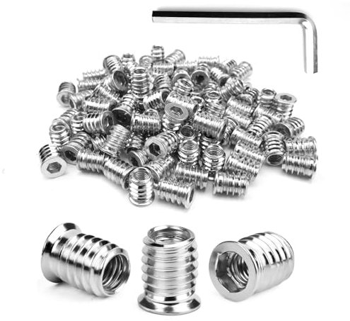 HERKINDNESS 100 Pièces Insert Fileté Bois, Insert Fileté M6 X 15 mm, Insert Bois M6 en Acier Galvanisé, Structure Filetée Intérieure et Extérieure, pour Contreplaqué, Panneaux Composites