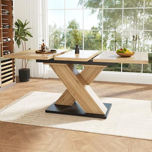 KAZZIO Tavolo da Pranzo Telescopico, Tavolo da Cucina, Tavolo Allungabile, con Ripiani Interni Allungabile Fino a 119-158,5 cm, Per Cucina e Soggiorno, Tavolo da Pranzo Color Legno