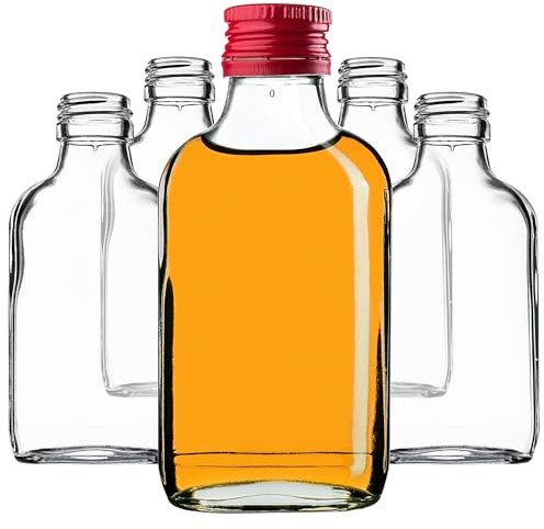 KADAX Lot de 100 gourdes Plates en Verre 100ml – Petites fioles à Bouchon vissant pour liqueurs, alcools & décorations