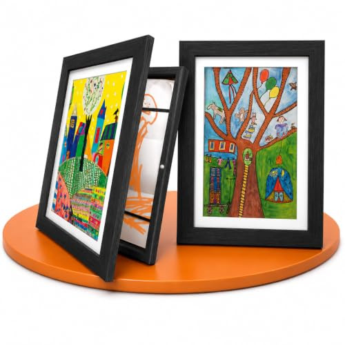 BALA® Schwarz Bilderrahmen A4 – 2er Set Wechselrahmen für Kinderzeichnungen & Kunstwerke, mit Frontöffnung zum Aufklappen, ideal für Kita & Schule, zum Aufhängen oder Aufstellen, für 120+ Bilder