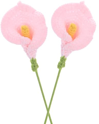 M METERXITY 2-Pack Crochet Flowers, Knitted Artificial Wool Calla Lily for Mother's Day/Wedding/Birthday/DIY Decor, Handmade Knitted Flowers [Pink]