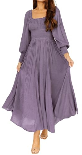 R.Vivimos Damen Square Neck Lange Puffärmel Umstands Maxi Kleid Empire Taille Swiss Dots Lange A Linie Kleid(M,Dunkelviolett)
