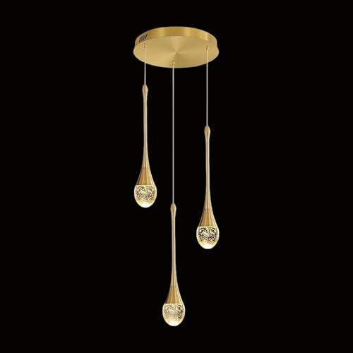 LED Dimmbar Pendelleuchte Gold Tropfen Kristall Hängelampe,150cm 3-flammig