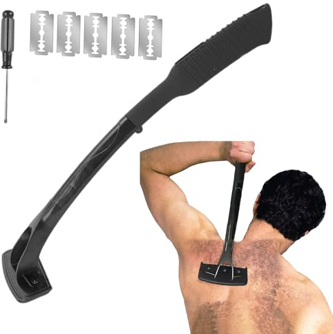 Syiyunran Rasoio Corpo Schiena Uomo Depilazione Taglia Peli Spalma - Nero, 1 Set, Rimozione Dei Sulla Schiena, con 5 Lame e Piccolo Cacciavite, Adatto per la Rasatura Delle Gambe Del