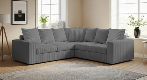 Anglo 2C2 Corner Sofa – Jumbo Cord Sectional Couch with 9 Scatter Back Cushions, Fixed Seat & Washable Covers – Modern L-Shaped Sofa for Living Room