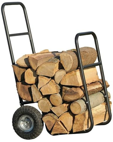 Chariot à bûches de chauffage avec grandes roues, capacité charge 250 lb, transporteur chariots tout-terrain pour déplacer le bois cheminée vers l’entreposage intérieur et extérieur