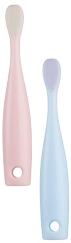 OUNONA 2 Stück Babyzahnbürsten mit Ultrasoften Borsten Sanfte Zahnpflege und Zungenreinigung Bpa frei Ergonomischer Großer Griff für Kleinkinder Langlebig aus Hochwertigem Rot und Blau
