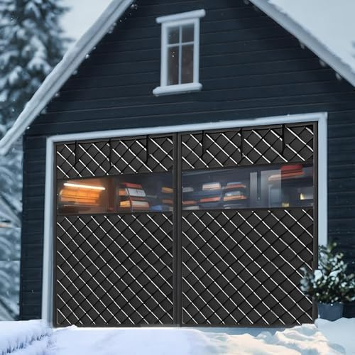 Garageportsisolering För Vintern, Magnetiskt Värmeisolerat Garagegardinskydd Med Klart Fönster, Bildörrsnät Med Förtjockad Bomull(Black,12x7FT)
