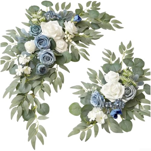 Segnale nuziale finto floreale festone per ingresso e ricevimento decorazione con fiori artificiali in seta e schiuma, set di due festoni (blu)