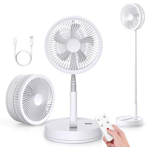 LBSTP Portable Fan Rechargeable 8000mAh Silent - 8.6 Inch Foldable 22dB Oscillating Pedestal Standing Floor Fan & Desk Fan with Remote, USB Battery Telescopic Fan for Bedroom Cruise Camping Travel