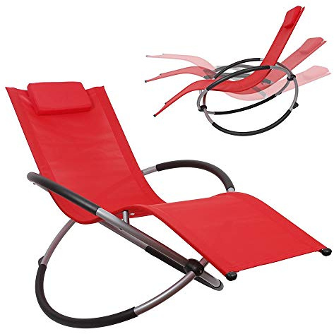 Mucola Relaxliege Sonnenliege klappbar bis 200 kg 160x80x90 cm Rot | Schaukeleffekt durch Schwungform, mit Kopfkissen, atmungsaktives Textilgewebe 174x54 cm, nur 8 kg, für Balkon und Terrasse