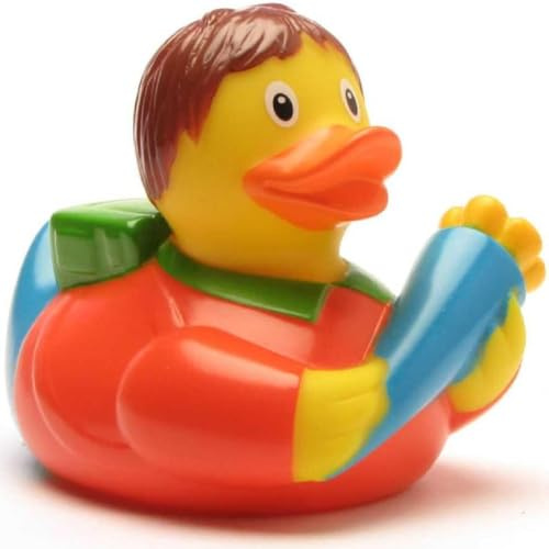 Duckshop I Badeente Schulanfänger Junge I Quietscheente I L: 8,5 cm I Quietscheentchen I Geschenk für Einschulung I Präsent für Schultüte I Schulkind I Erstklässler