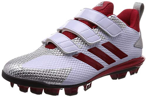 adidas Adizero Point AC Chaussures de softball moulées à crampons, Cristal Blanc Power Rouge Argent, 42 2/3 EU