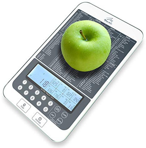 NUTRA TRACK Mackie Scientific Mini balance alimentaire numérique de précision en calories, glucides, graisses, sel, protéines, cholestérol et fibres