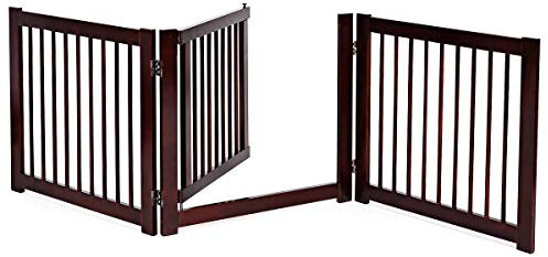 DREAMADE Laufstallgitter Welpenlaufstall Absperrgitter Holz, Treppengitter Türschutzgitter Faltbar, Schutzgitter Stabil, Kindergitter Hundeabsperrgitter, Braun (206x61x1.8cm)