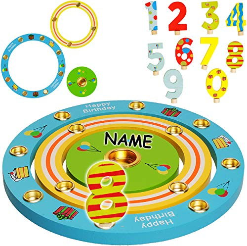 alles-meine.de GmbH 3 TLG. Set: Geburtstagsring/Geburtstagskranz + 20 Stück - Zahlenstecker/Zahlen - inkl. Name - aus Holz - für Kerzen - 19 cm - Kinder bunt/blau - gelb - ..