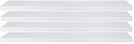 eSituro Set di 4 Mensole da Muro Bianche in MDF, Mensole da Cucina Salvaspazio, con Staffa Metallica Invisibile, Decorazioni da Parete per Soggiorno, Camera da Letto, Bagno, 110x22,9x3,8cm