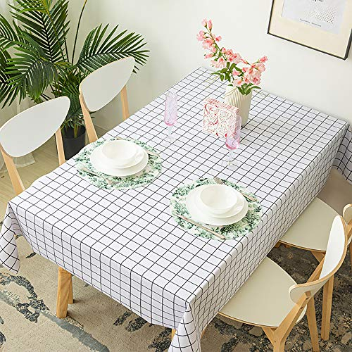Hodeacc Karierte Tischdecke, Baumwoll-Leinen-Tischdecke, weiß/schwarz, kariert, lichtecht, staubdicht, waschbar, Tischdecke für Küche, Esszimmer, Party, Hochzeit, 140 x 220 cm