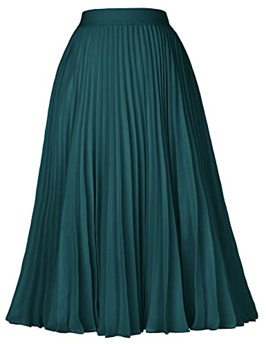 GRACE KARIN Women's Flared Pleated Ruffle Knitted A Line Skater Skirt Blackish Green S