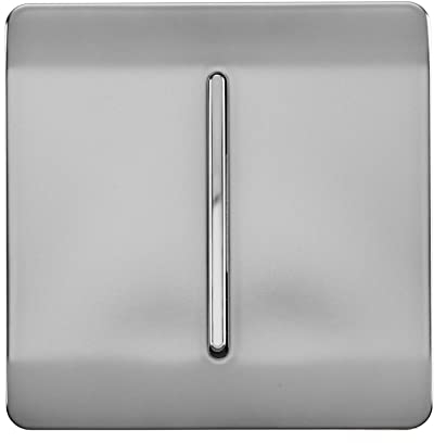 Trendi 1 Gang 2 Way 240V Screwless Raised Front Plate Plastic Artistic Modern Glossy 10 Amp Chrome Rocker Single Electrical Wall Light Switch Brushed Steel- ART-SS2BS
