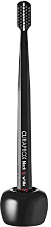 Curaprox Porte-Brosse à Dents Support en Céramique pour Brosses à Dents Manuelles et Électriques/Noir, Emballage Unique/Conçu en Suisse