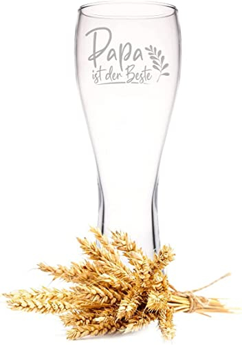 GRAVURZEILE Leonardo Weizenglas mit Gravur - Papa ist der Beste - Geschenk für Papa ideal als Vatertagsgeschenk - 0,5l - Bierglas Weizenbierglas als Geburtstagsgeschenk für Männer - Geschenk für Ihn
