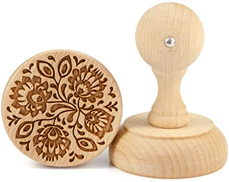 Folkroll Keksstempel Folk Floral, Ø 60 mm, Cookiestempel, Backstempel, Keks, Stempel, Motiv, Buchenholz, 336823