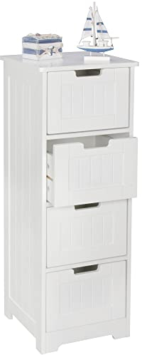 möbelando Design Badschrank Patti Landhaus-Stil MDF-Holz 30 x 83 x 30 cm weiß | Badezimmerschrank klein 4 Schubladen | Beistellschrank Mehrzweckschrank