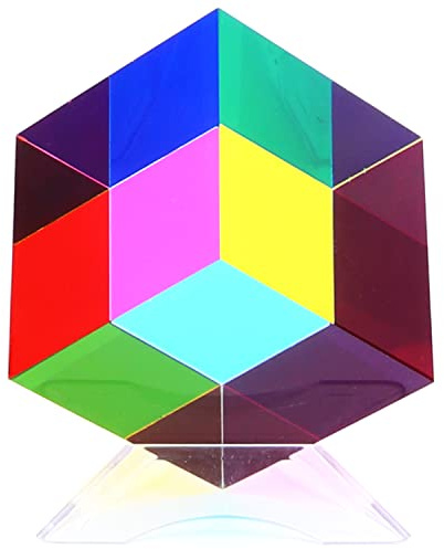 iKeelo Cubo de Colores (60mm) con Soporte - Cubo Acrílico Magic Color Mixing para Educación Física y Decoración de Escritorio, un Gran Iniciador de Conversación