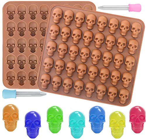 2 Pcs Moules à Bonbons Crâne Gummy Moules en Silicone pour petit Crâne à Gummies 3D à Sucre à Chocolat Moule à Bonbons