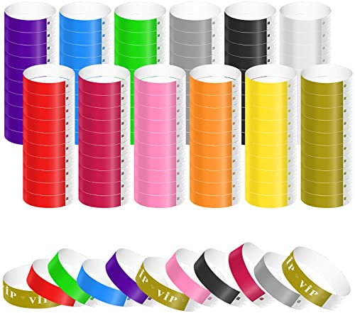 2400 Stück Papierarmbänder und 20 Stück VIP Event Armbänder, Wasserdicht Neon Armbänder Event Bändchen Party Bänder Papier Eintrittsarmbänder für Musikfestival Konzert Wettbewerb (12 Farben)