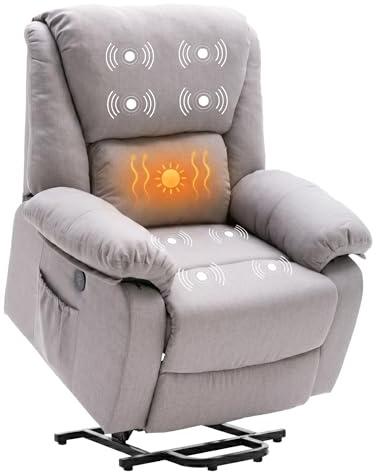 ECODE Poltrona Relax Alzapersona Elettrica Massaggiante, Reclinabile e Riscaldante con Poggiapiedi – Offerta Poltrona-Letto Per Anziani da Interno, Soggiorno o Salotto con Vibro Motori (Grigio)