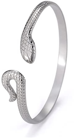 Schlangenarmband für Damen, Edelstahl, Vintage, schick, offene Schlange, Armreif, Armband, Tierschmuck, 27 centimeters, Edelstahl