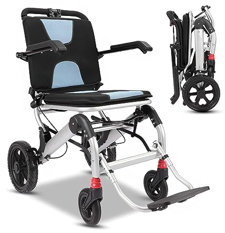 GHBXJX Rollstuhl Faltbar Leicht bis 150 kg Belastbar Reiserollstuhl, Ultraleicht Rollstühle für die Wohnung und Unterwegs, Transportrollstühle, Aluminium, 41cm Sitzbreite, 10.8 kg