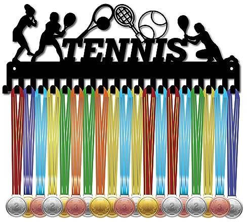CREATCABIN Soporte para Medallas de Tenis, Colgador de Medallas de Competición, Estante de Exhibición, Deportes, Atletas, Premios, Hierro, Montaje En Pared, Decoración con 20 Ganchos para 40 x 15 cm