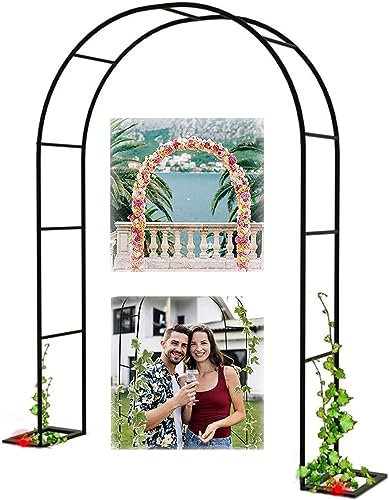 GueTTO Rosenbogen aus Metall Schwarz Verzinkt Hochzeitsbogen Rankhilfe Gartenbogen Rankgitter Rosen Bogen Edelstahl Rankbogen Hochzeit Torbogen,Einfache Montage, mit Sockel,W350*H220cm